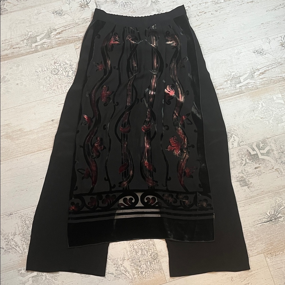 Vintage Suzanne Black Silk Pants Mesh and Velvet Panels Size Small